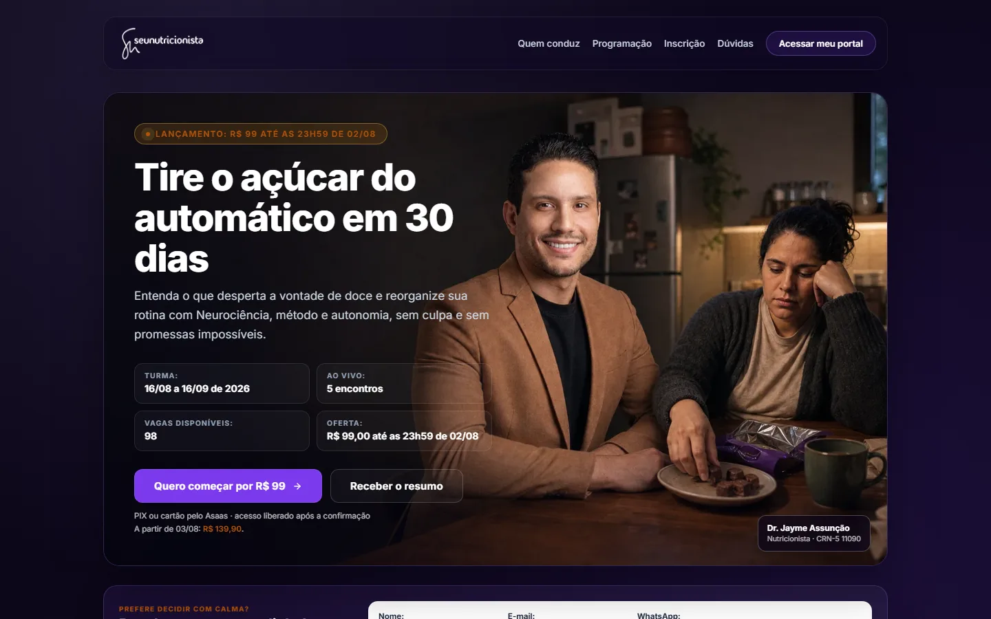 Página real do programa Sem Açúcar em 30 Dias