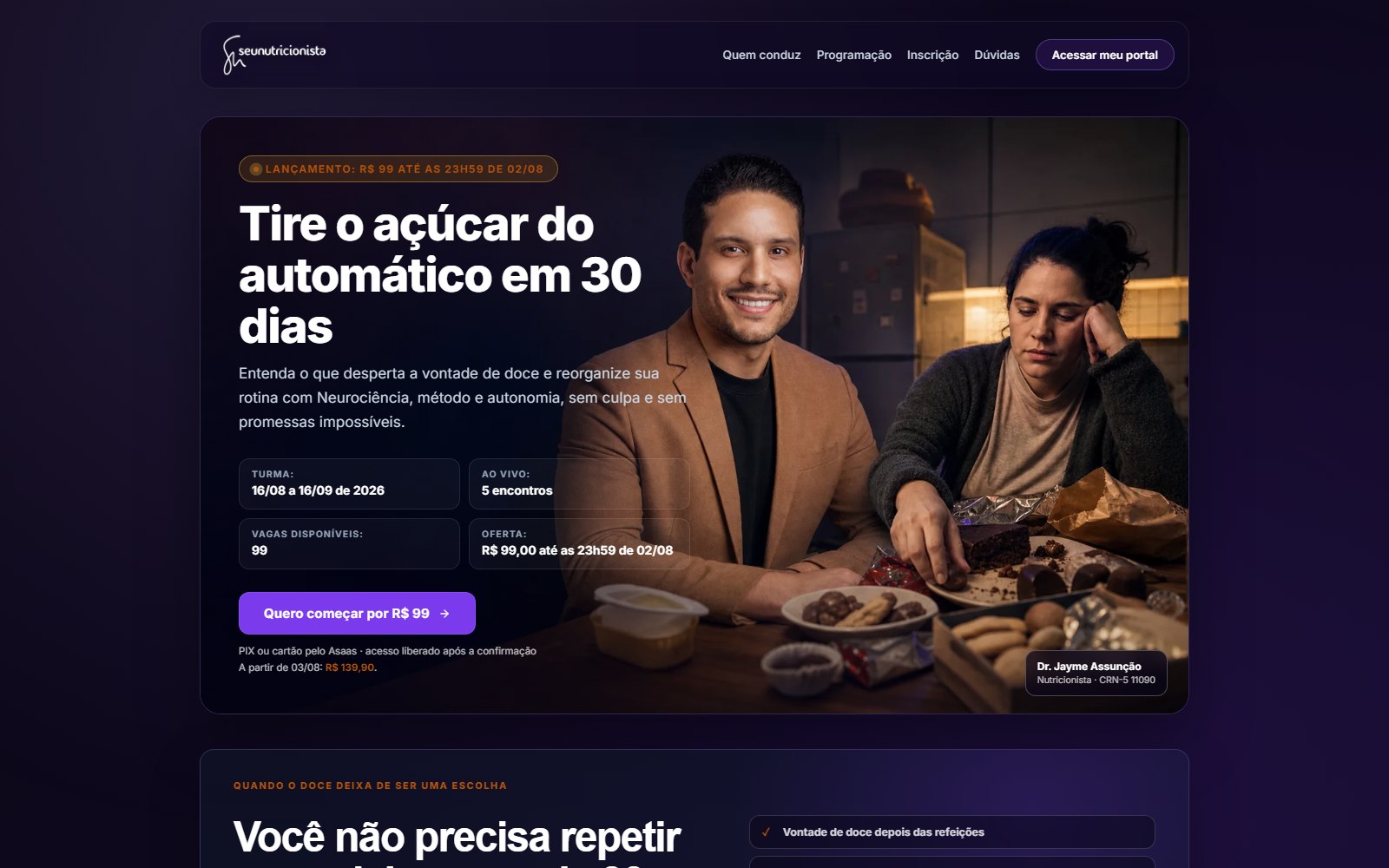 Versão desktop da plataforma Sem Açúcar